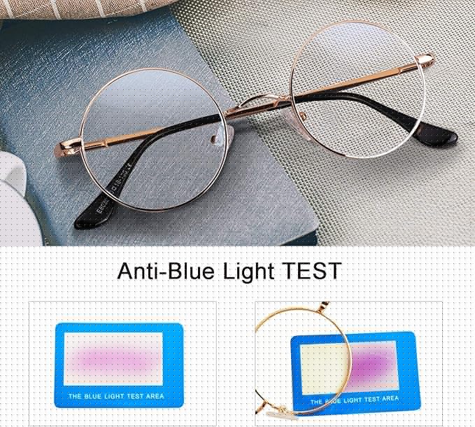Brigtlaiff Round Blue Light Blocking Glasses for Men Women, Computer Gaming TV Glasses Anti Eyestrain with Metal Frame