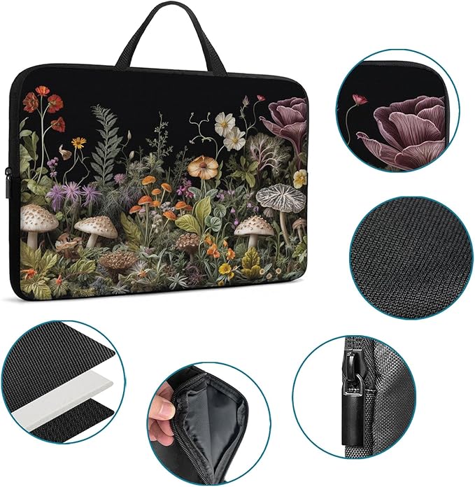 Laptop Sleeve Bag with Handle Computer Protective Soft Cover Case for 14 Inch 13 Inch Laptop,Wildflower Mushroom