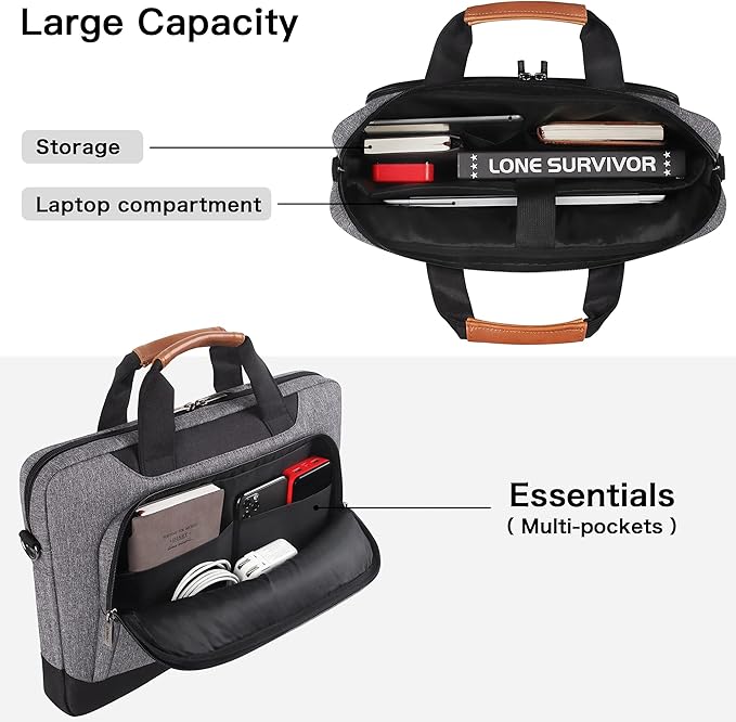 DOMISO 17-17.3 Inch Laptop Bag Briefcase Business Shoulder Bag for HP Pavilion 17/MSI GS73VR/Dell Inspiron 17, Grey