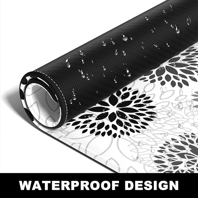BOSOBO Large XXL Gaming Mat, Full Cover Desktop Mat - 31.5 x 11.8 Inches, Minimalist White Black Flower