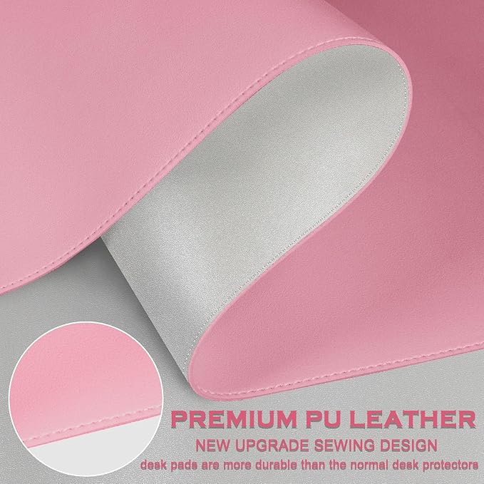 Dual-Sided Desk Mat, Large Desk Pad, Waterproof Smooth PU Leather Desk Blotter Protector Mouse Pad, Desk Organizers, Office/Home Table Decor for Reading and Writing (Pink+Slivery, 47.2''×23.6'')