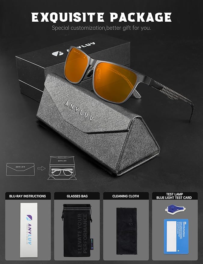 ANYLUV Carbon Fiber Reading Glasses for Men Women, Blue Light Blocking Computer Readers, Anti Glare Spring Hinge