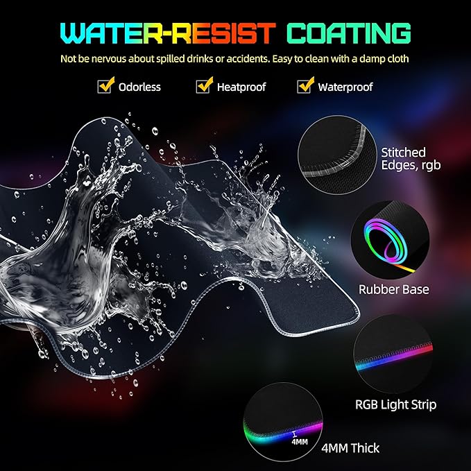 Mouse Pad with Wireless Charging, RGB Gaming Mousepad, Large Desk Mat with Ultra-Smooth Surface, Non-Slip Mouse Mat, Waterproof Computer Keyboard Pad for Gaming, Desk, Office, PC, 800x400x4MM, Black