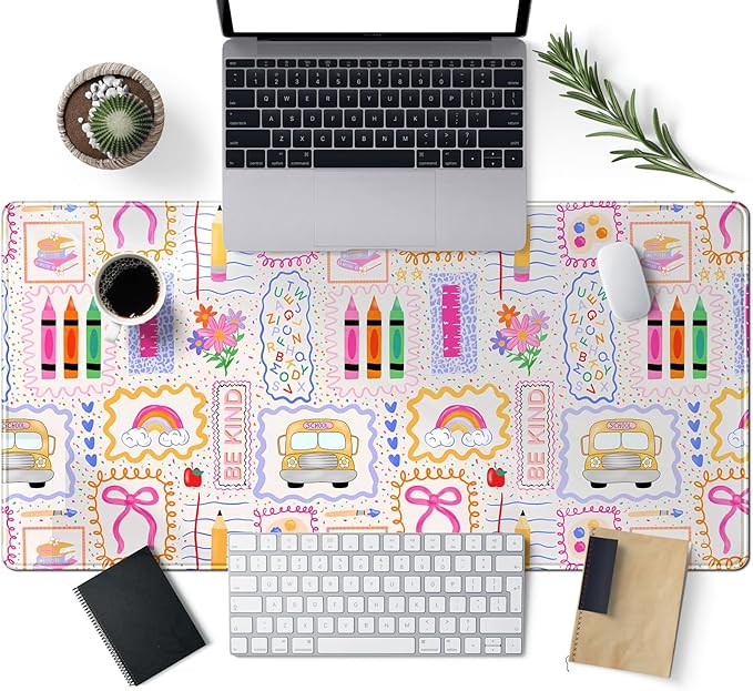 Pink Cute Desk Mat 31.5''X15.7'' Teacher Desk Pad Large Mouse Pad Teacher Appreciation Gift Back to School Extended Gaming Mousepad XXL Keyboard Mouse Mat for Computer Laptop Classroom Decor
