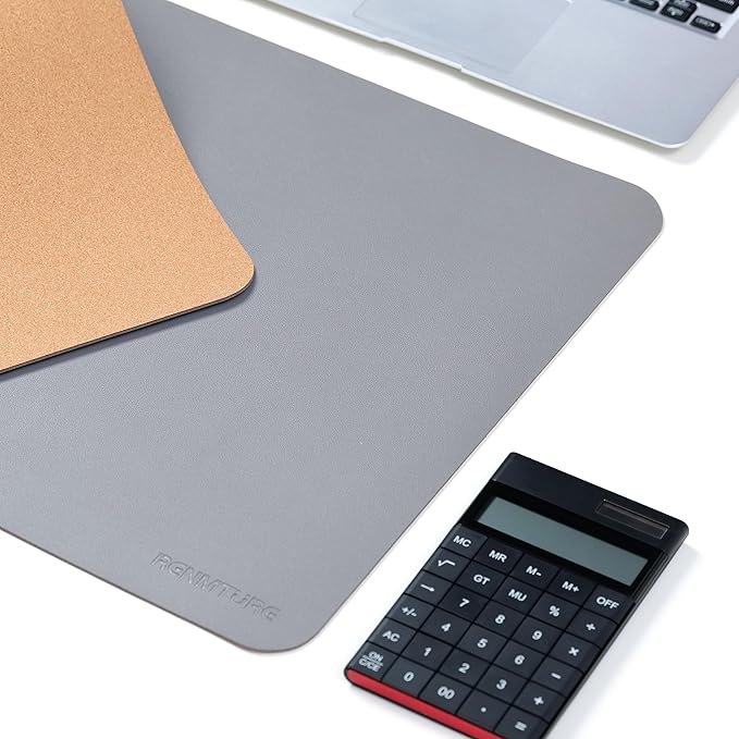 RENMTURE Desk Pad, Cork & PU Leather Desk Mat, Large Mouse pad, Non-Slip Desk Protector and Blotter, Waterproof Writing Pad, Desk Accessories and Organizers for Work(Space Grey, 23.6" x 13.7")
