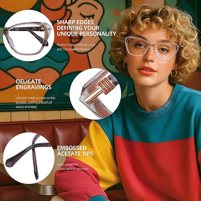 DOERAYM Blue Light Glasses for Woman with Square Decoration,Reading Glasses for office & computer games