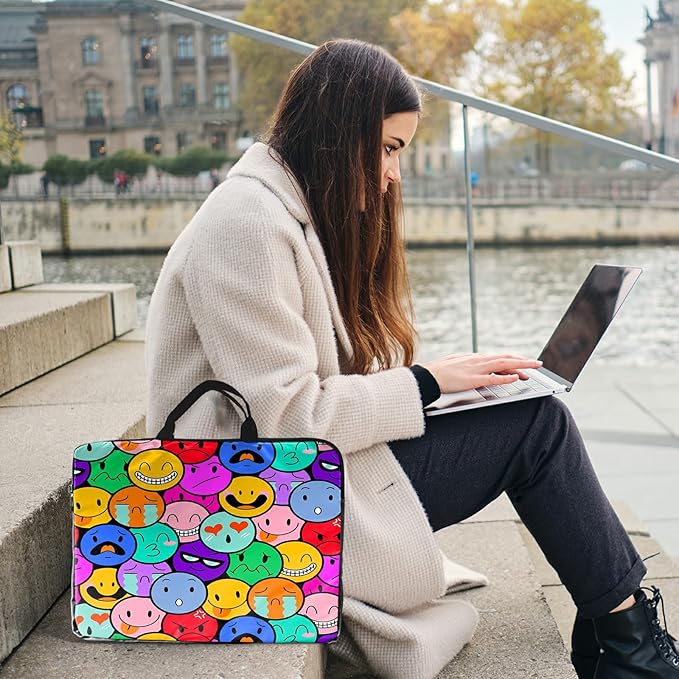 Laptop Sleeve Case 15 inch Plus Cute Mousepad, Colorful Smile Faces Slim Carrying Case Durable Handbag Protective Travel Laptop Bag for 13-15 inch Tablet,Laptop, Ultrabook Notebook