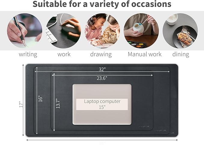 RENMTURE PU Mouse Pad, Faux Leather Large Desk Pad, Home Work Office Accessories, Non-Slip Desk Mat, Waterproof Gaming Pad Desk Blotter (32"x16", Black)