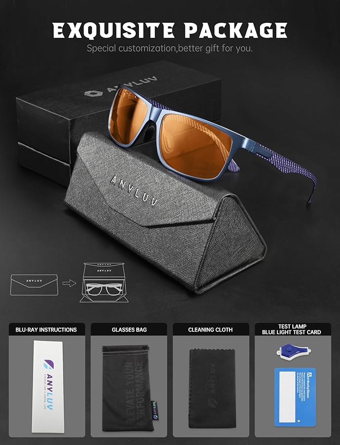 ANYLUV Carbon Fiber Reading Glasses for Men Women, Blue Light Blocking Computer Readers, Anti Glare Spring Hinge