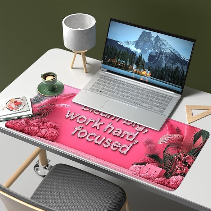 Mouse Pad, Large Anti-Slip with Stitched Edges Desk Mat Desktop Laptop Computer Desk Keyboard Mat,Table Protector Blotter Mat (Work Hard, 31.5" x 11.8")