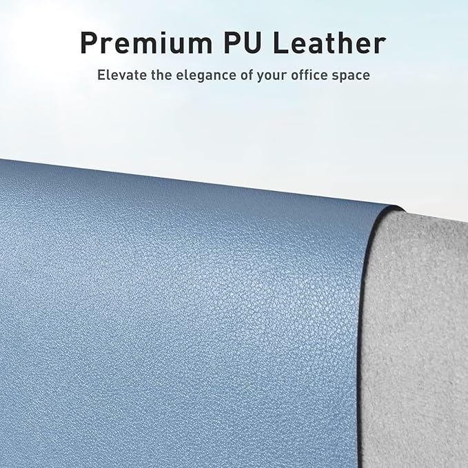 Aothia Faux Leather Desk Mat – Large Mouse Pad, Non-Slip PU Leather Blotter, Waterproof Writing Surface for Office and Home (Denim Blue, 47.2" x 23.6")