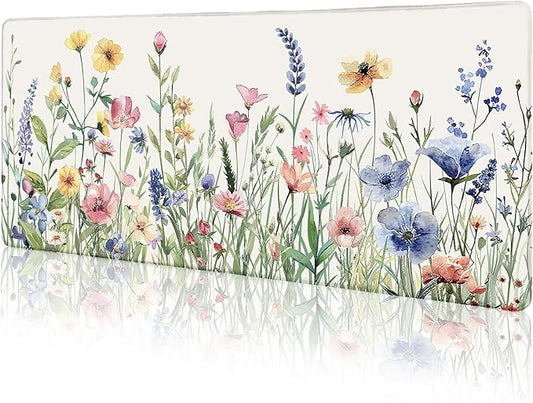 Flower Mouse Pad Large Desk Mat Pad, XL Computer Mousepad with Stitched Edges Non-Slip, Keyboard Mouse Pad for Desktop Laptop Work Home Cute Office Supplies Desk Accessories 31.5x11.8 in