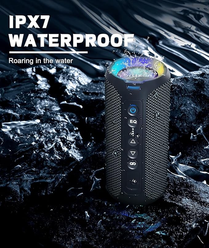 Ortizan Portable Bluetooth Speaker (2nd Gen), 40W powerful sound and deep bass, IPX7 waterproof, 30 hours of playtime, TWS for 2 speakers pairing for home, outdoor and travel - Electronics gift, Black
