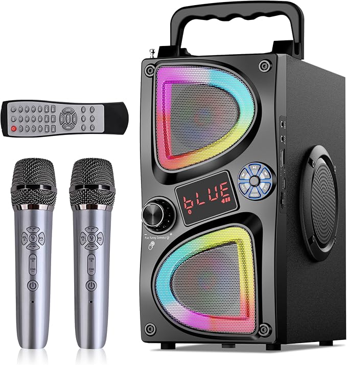 Bluetooth Speaker, 60W(Peak) Wireless Portable Bluetooth Speakers, Beat-Driven Lights, Loud Stereo Small Party Speaker with Double Woofer, Speakers with Two Microphone for Outdoor, Garage, Camping