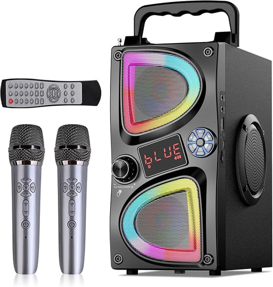 Bluetooth Speaker, 60W(Peak) Wireless Portable Bluetooth Speakers, Beat-Driven Lights, Loud Stereo Small Party Speaker with Double Woofer, Speakers with Two Microphone for Outdoor, Garage, Camping