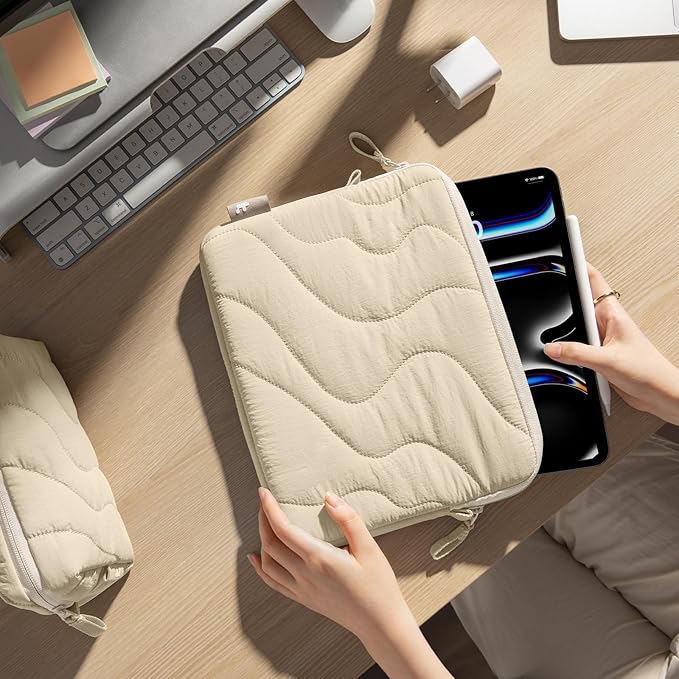tomtoc 360 Protective Puffy Tablet Sleeve for 2026 11-inch iPad Air M4/M3, iPad Pro 2025 (M5/M4), iPad (A16) with Magic Keyboard/Smart Keyboard Folio, Quilted Soft Puffer iPad Case Bag