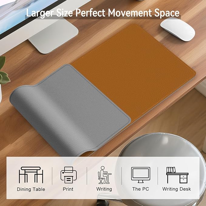 Dual Sided Leather Desk Mat - Waterproof Desk Pad - Ideal for Large Mouse Pad and Desk Mats on Top of Desks (Brown, 33"*13")