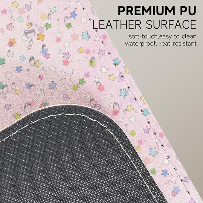 AUPET Leather Desk Pad Blotter Mat, Large Mouse Pad, Non-Slip Waterproof Desk Writing Pad Protector, Desk Decor for Office，Home，Gaming (Dreamy Rainbow Star Pattern, 35.4X15.7 inch)