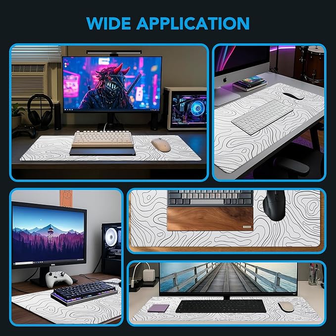 Gaming Mouse Pad, Large Pad with Non-Slip Rubber Base, Waterproof Mousepad with Stitched Edges, XXL Computer Long Keyboard Mouse Mat for Gamer, Office & Home, 31.5" x 15.7", White Black Lines