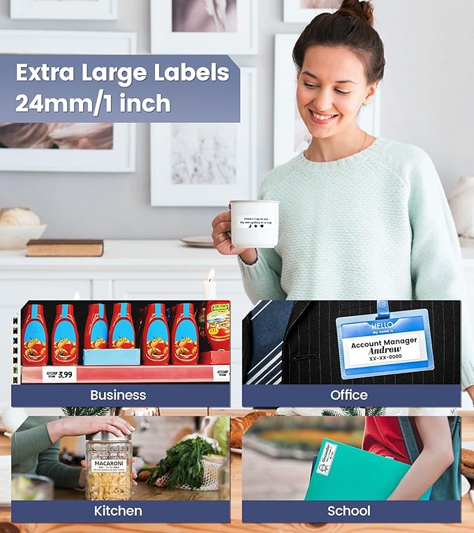 1 Inch Label Maker, Bluetooth Label Maker Machine with-Tape, Portable Wireless Label Printer Rechargeable for Home Office Small Business Crafting, Prints Up to 24mm (1”) Wide-Labels, P780BT