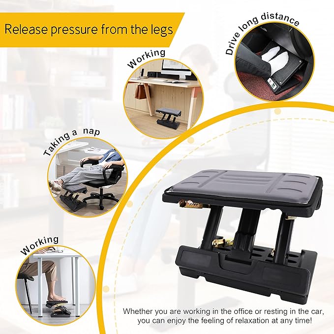 Adjustable Foot Rest Under Desk - Ergonomic Office Foot Stool with Massage, Leg Rest for Desk, Anti-Slip Design for Home & Work, Improves Posture (PB-Gray)