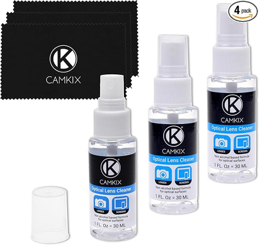 Lens and Screen Cleaning Kit - 3X Cleaning Spray, 3X Microfiber Cloth - Perfect to Clean The Lens of Your DSLR Camera (3 Bottles) by CamKix
