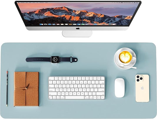 WAYBER Leather Desk Pad Protector, Waterproof Mouse Pad, PU Desk Mat, Office Desk Cover, Desk Writing Mat for Office/Home/Work/Cubicle (Light Blue/Silver) 23.6x13.7in