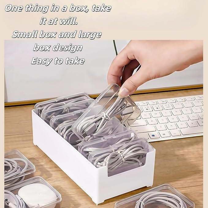 11 Box Cable Organizer Storage Box, Desktop Cable Management with Switch, Power Cord Organizer for Office,Home,Desk Accessories Storage Stationery Supplies and Accessories???Clear??? (11 Box) - Image 4