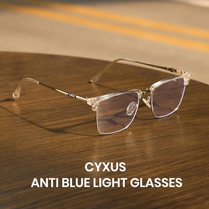Cyxus Retro Blue Light Glasses Men - Square TR90 Metal Blowline Frame Stylish Trendy for Computer Daily Work 8252