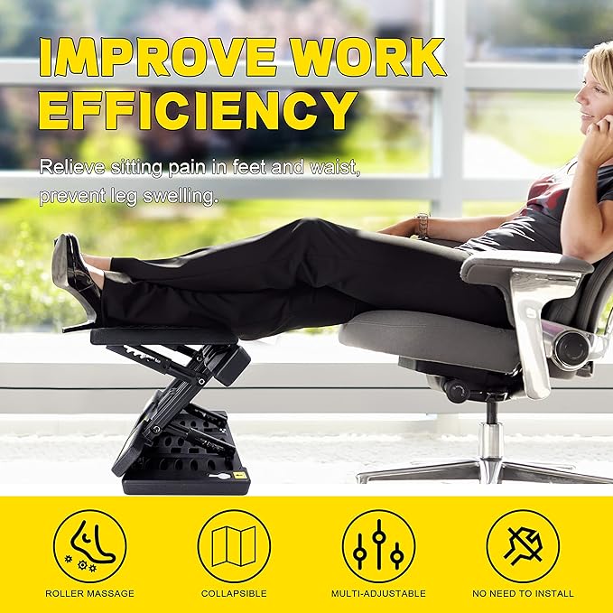 Foot Rest for Under Desk at Work,Height Adjustable Footrest,with Massage Roller and Thick Cushion,Ergonomic Foot Rest,for Car,Office,Computer,Gaming,Adjustable Metal Frame,All-Season Use
