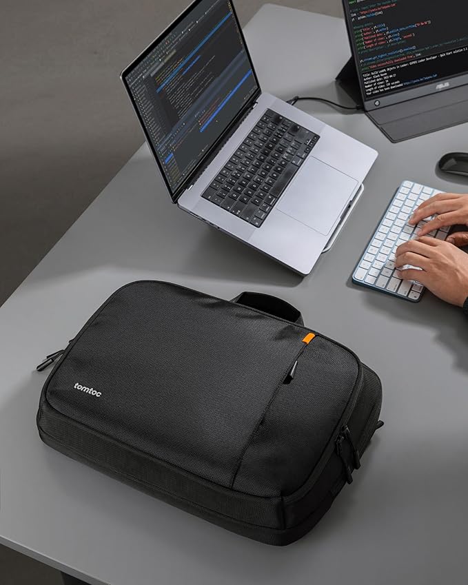 tomtoc 16-inch Dual Compartment Laptop Briefcase for 2 Laptops, Business Protective Laptop Messenger Shoulder Bag for a Laptop+ a Portable Monitor, Water-resistant Multi-functional Computer Work Bag