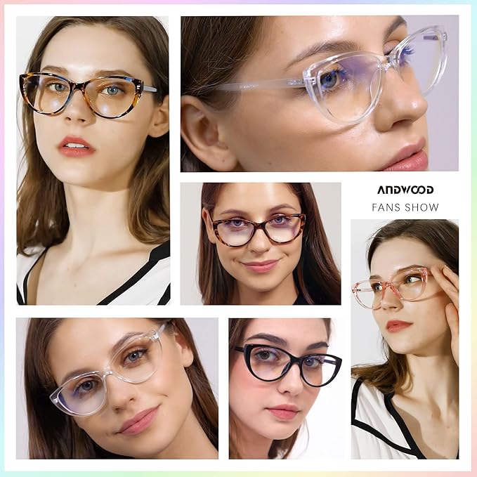 ANDWOOD Blue Light Blocking Glasses Women Bluelight Blocker Computer Cateye Clear Cat Eye Eyeglasses Frame AR003