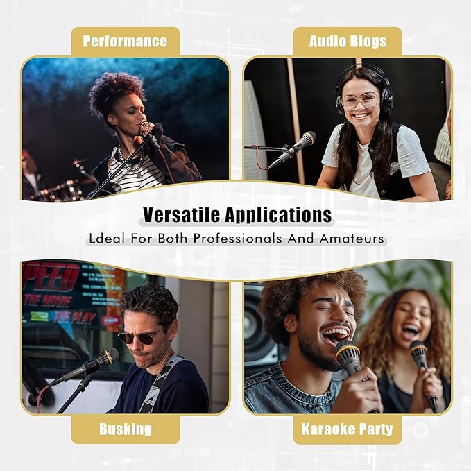 Dynamic Microphone - Professional Vocal Microphone for Singing - Handheld Wired Microphone with 16ft XLR to 1/4" Audio Cable - Mic for Speaking, Karaoke & Living Stage (Matte Grey)