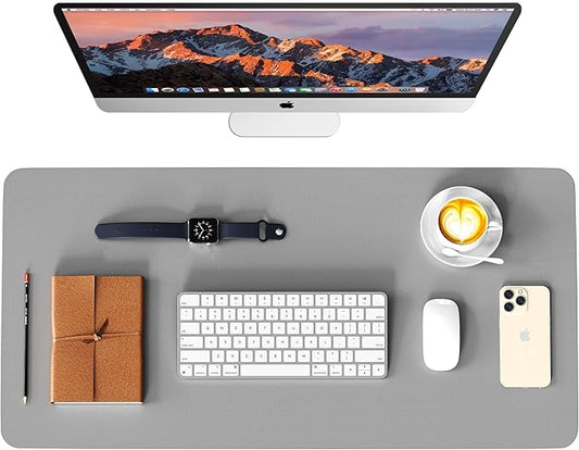 WAYBER Leather Desk Pad Protector, Waterproof Mouse Pad, PU Desk Mat, Office Desk Cover, Desk Writing Mat for Office/Home/Work/Cubicle (Gray/Silver) 31.5x15.7in
