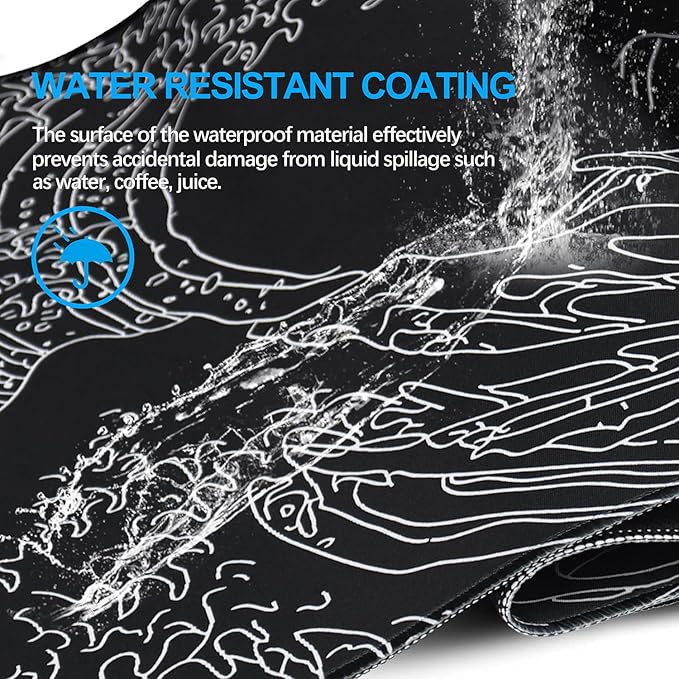 Large Gaming Mouse Pad, Waterproof Mousepad with Stitched Edges, Non-Slip Rubber Base, XXL Computer Long Keyboard Mouse Mat for Gamer, Office & Home, 31.5" x 15.7", Waves