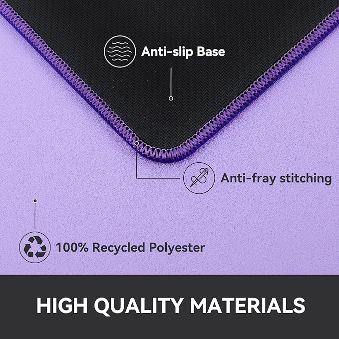 Waterproof Large Gaming Mouse Pad with Durable Stitched Edges, Non-Slip Rubber Base, Grainy Jacquard Mouse Mat Desk Pad for Home Office Gaming, 31.5''x11.8''x0.12'', Purple