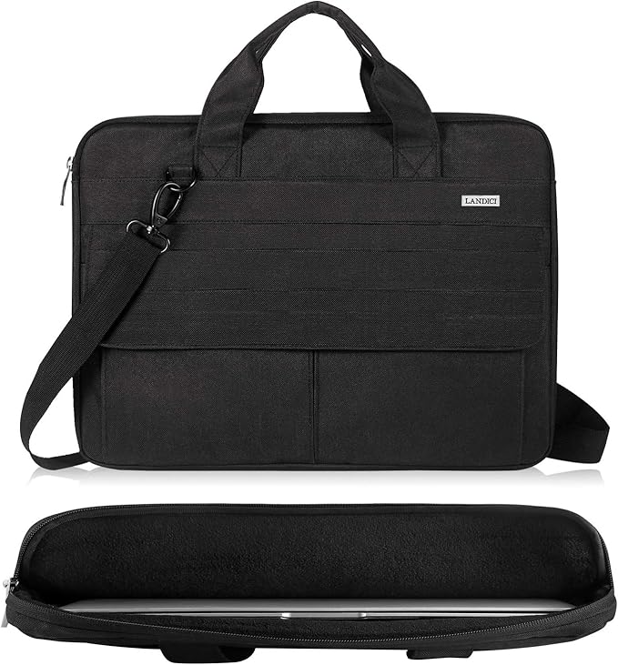 LANDICI Laptop Bag Case 13 14 inch with Shoulder Strap, Slim Waterproof Computer Sleeve Cover Compatible with MacBook Air 13/13.6 M1 M2 M3 M4, MacBook Pro 13/14, Chromebook 14, Black