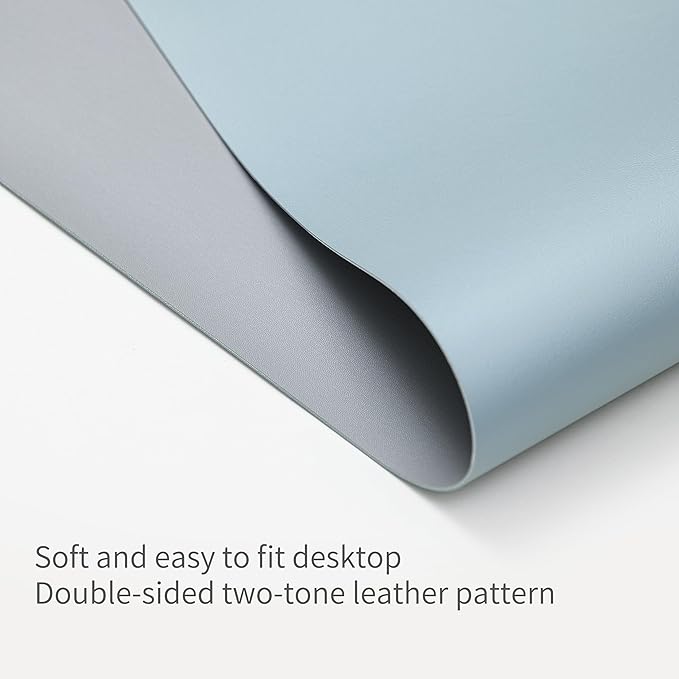 RENMTURE Double-Sided Two-Tone Faux Leather Desk mat Desktop Organization and Accessories Home and Office Large Mouse pad Game and Work (Blue/Gray, 32"x16")