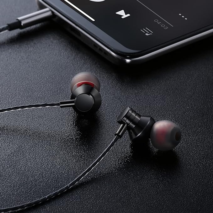 Wired Earbuds Headphones with Microphone Stereo Bass Earphones Noise Isolation in-Ear Headset Compatible with All Smartphones Tablets iPod IPad MP3 Player That with 3.5 mm Interface(Black)