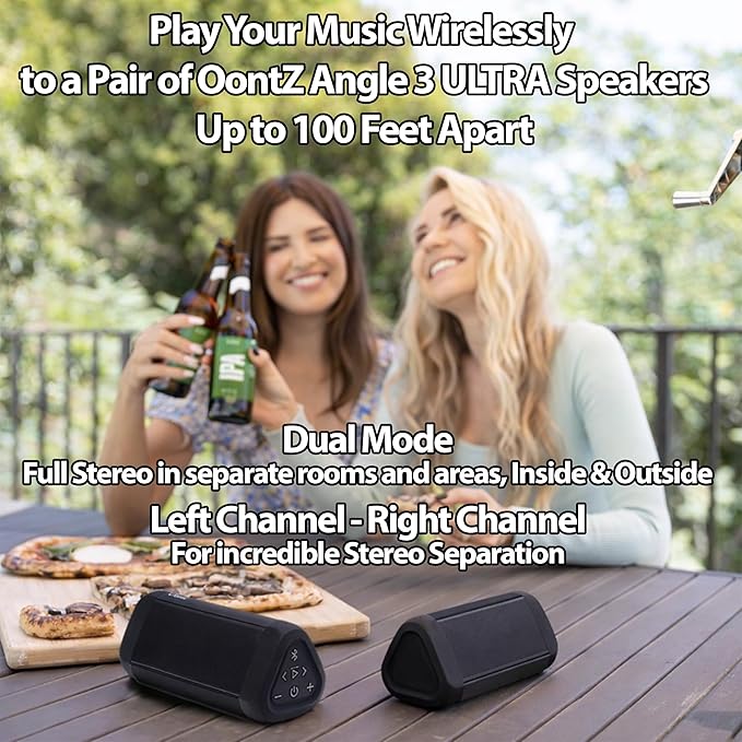OontZ Ultra Dual Portable Bluetooth Speaker 5.0 2-Pack – IPX7 Waterproof, 14W Enhanced Sound, 20-Hr Battery, 100ft Range, Deep Bass & Clear Audio, Durable for Shower, Pool, or Beach (Black)