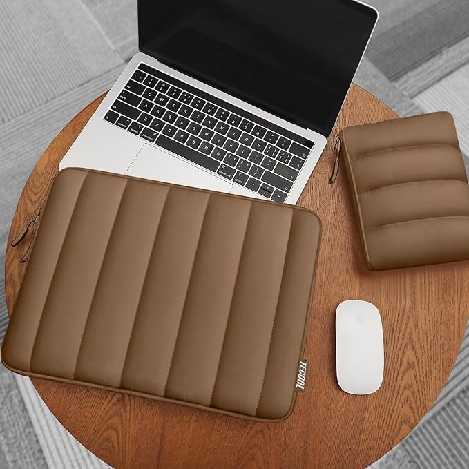 TECOOL Puffy Laptop Case 16 inch,Laptop Sleeve 16 inch for MacBook Pro 16 M5 M4 M3,16 Lenovo Thinkpad HP Acer Asus Dell Chromebook,Protective Waterproof 16 inch Sleeve Notebook with Small Case,Brown