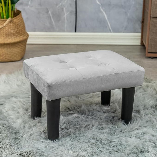 CAROLMADE Ottoman Foot Rest, Velvet Small Ottoman Foot Stool with Legs Modern Footstool Ottomans for Living Room Entryway Office (Velvet-Grey)