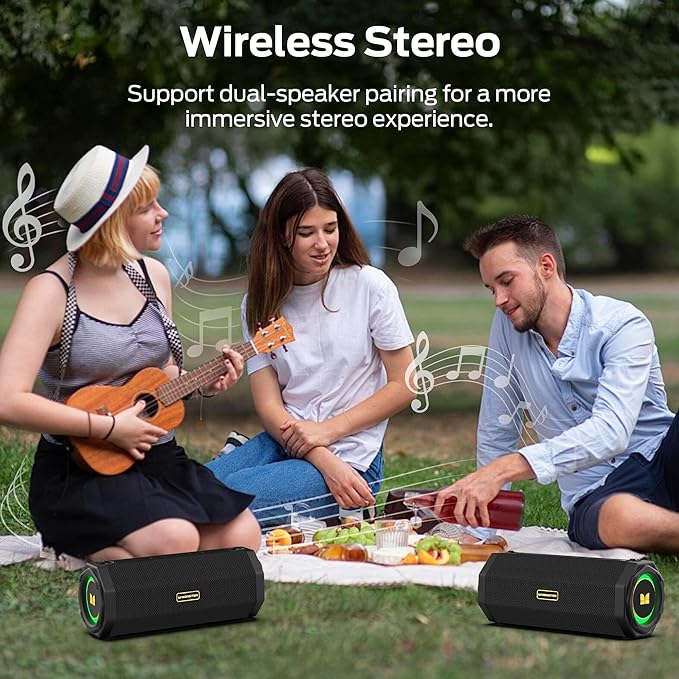 Monster Speaker S200 Wireless Portable Bluetooth Speaker, 24H Playtime, IPX6 Waterproof, 50W Stereo Sound, Bluetooth 5.4, Dual Bass Speakers, Perfect for Home, Parties, and Travel.Black