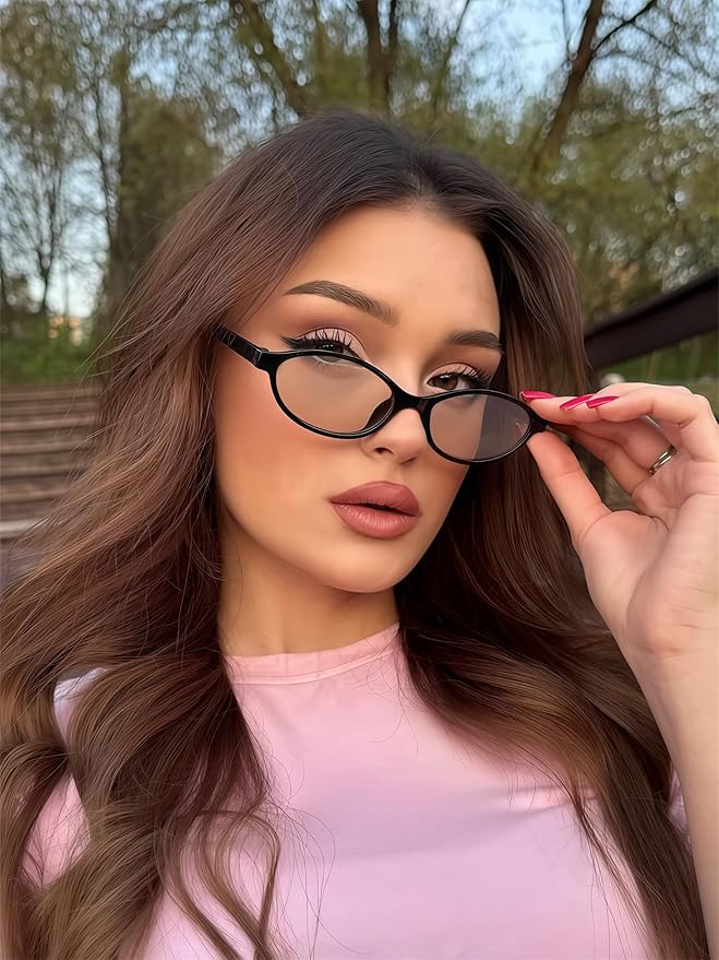 GUVIVI Retro Oval Sunglasses for Women Chic Cat Eye 90s Sunnies Lightweight Narrow Shades Trendy UV protection Sun Glasses