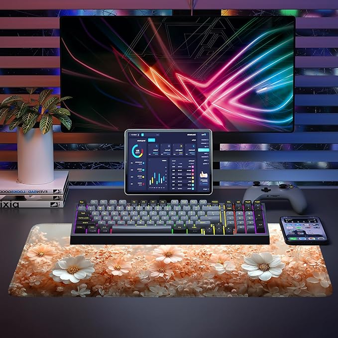 Mouse Pad, Large Anti-Slip with Stitched Edges Desk Mat Desktop Laptop Computer Desk Keyboard Mat,Table Protector Blotter Mat (Powder, 31.5" x 11.8")