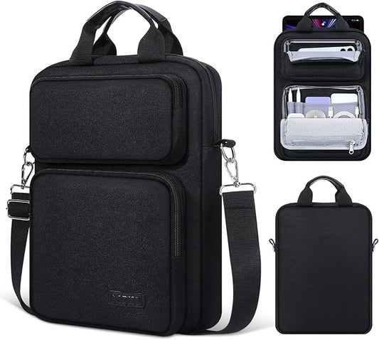 MoKo 10-13 inch Tablet Sleeve Bag for iPad Pro/Air M4 13inch, Pro 12.9/11 inch, 10.9" iPad 10th/Air 5/4th, Galaxy Tab S8+/S9+ 12.4, Carrying Case with Multi-Pockets & Removable Shoulder Strap, Black