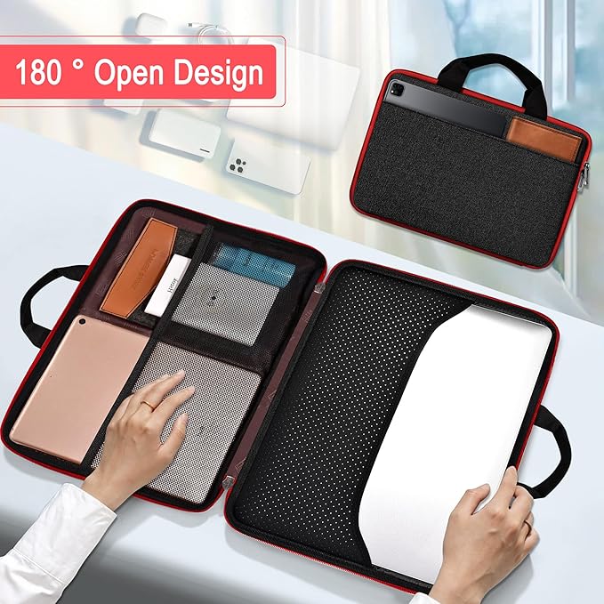 Hseok Laptop Case 13.3-14 inch Sleeve, TSA Computer Handbag Water-Resistant and Shockproof Bag Compatible with MacBook Pro/Neo 14", Mac Air/Pro 13.3" and 13"-14" Notebooks Chromebooks,Black-red