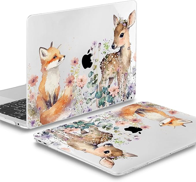 Mektron Case for MacBook Air 13 inch M1 A2337 A2179 A1932,Hard Cover 2018-2021 Air 13-inch with Touch ID, Exclusively Designed Protective Shell with Keyboard Skin+Screen Protector, Fox and Deer
