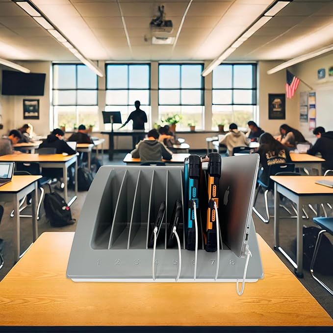 6-Pack | 8-Device Laptop & Tablet Charging Station for Multiple Laptops - Chromebook Organizer for Classroom & Office - Fits up to 15.6'' Screensize and 1.375'' Thick