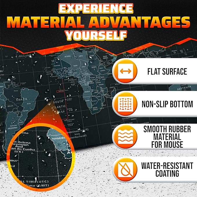World Map Mouse Pad Large 35x15.7 - Geographical Designed XL Gaming Mouse Pad Map with Soft & Water-Resistant Coating - Easy to Clean Large Mousepads for Desk, XL Mousepad Mat for Games & Work